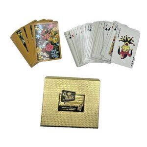 Vintage Crown Plastic Coated Playing Cards Double Deck Floral W/ Case Retro USA